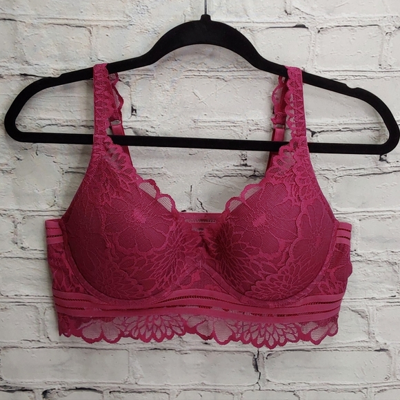 VICTORIA'S SECRET 'PINK' LACE PLUNGE FRONT FOAM CUP FULL~COVERAGE BRA/ BRALETT - Picture 10 of 16